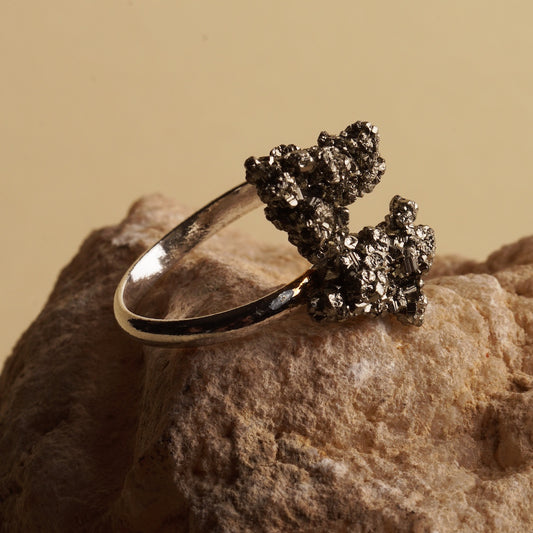 Silver Finished Pyrite Dual Ring