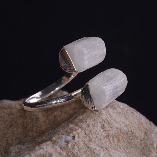 Raw Selenite Double Stone Ring product photo