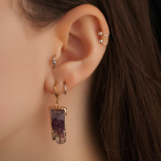Golden Amethyst Slice Earrings