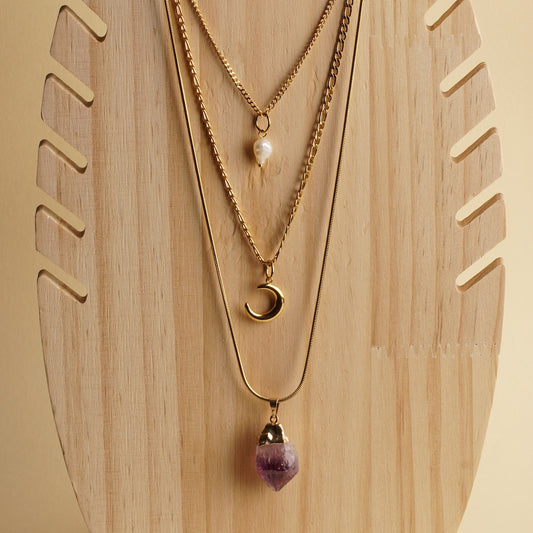 Raw Amethyst Triple Layer Necklace