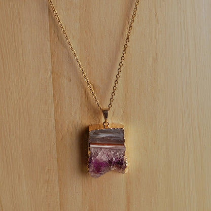 Golden Amethyst Slice Necklace