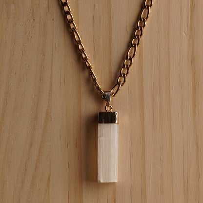 Golden White Selenite Necklace Cuban Chain