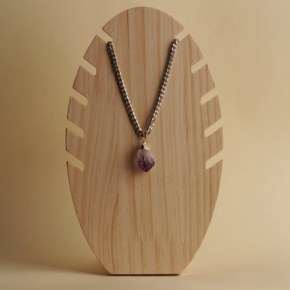 Silver Finished Raw Amethyst with Cuban Chain Necklace