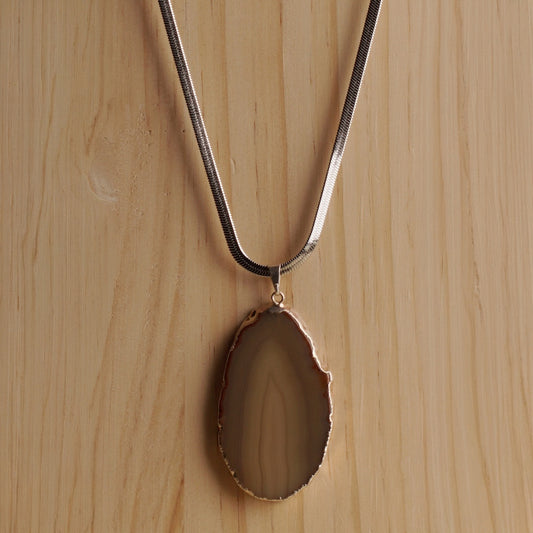 Silver Finished Agate Slice Necklace
