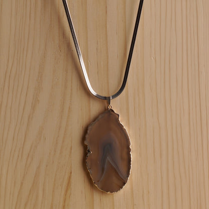 Silver Finished Agate Slice Necklace