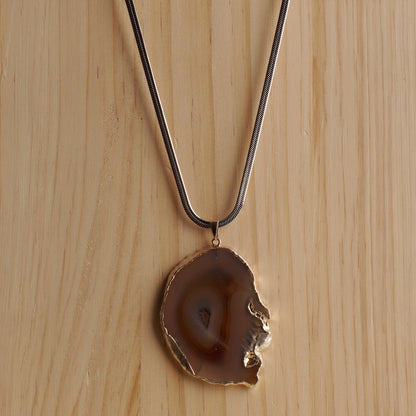 Silver Finished Agate Slice Necklace