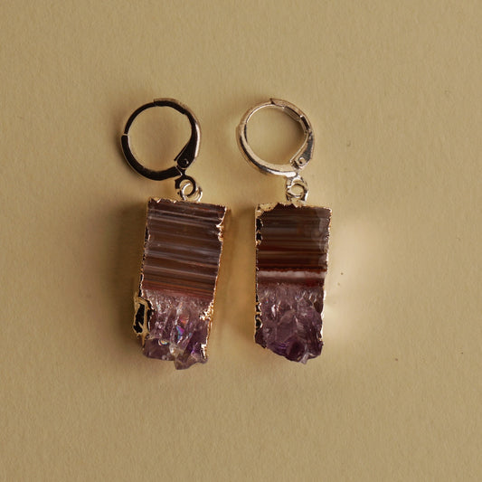 Silver Finished Amethyst Slice Earrings