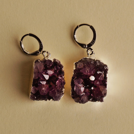 Silver Finished Amethyst Clusters Earrings