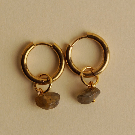 Golden Hoops with Labradorite Chips