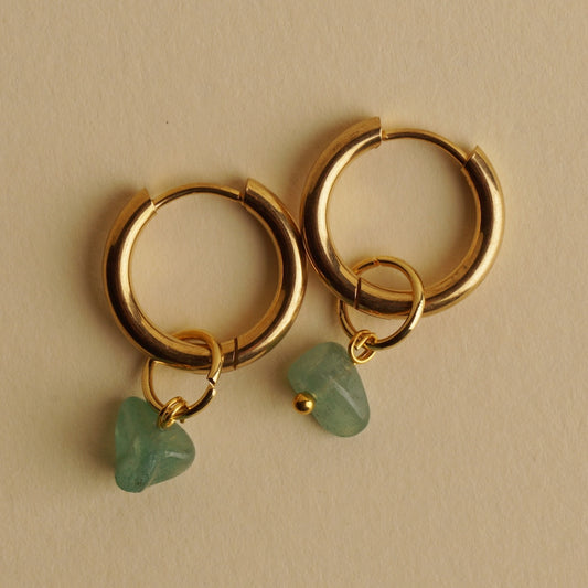 Golden Hoops with Amazonite Chips