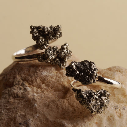 Silver Finished Pyrite Dual Ring
