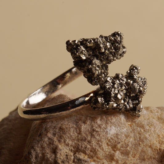 Silver Finished Pyrite Dual Ring