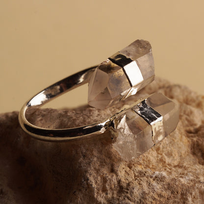 Silver Finished Clear Quartz Dual Ring