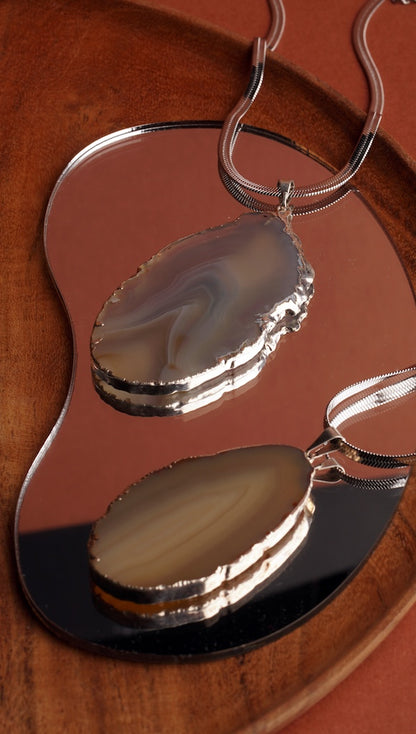 Silver Finished Agate Slice Necklace