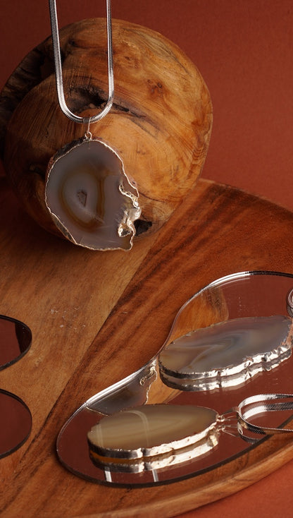 Silver Finished Agate Slice Necklace