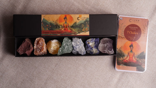 7 Chakra Crystal Set — Gift-Ready Box + Illustrated Guide | Red Jasper, Orange & Yellow Calcite, Aventurine, Blue Quartz, Sodalite, Amethyst