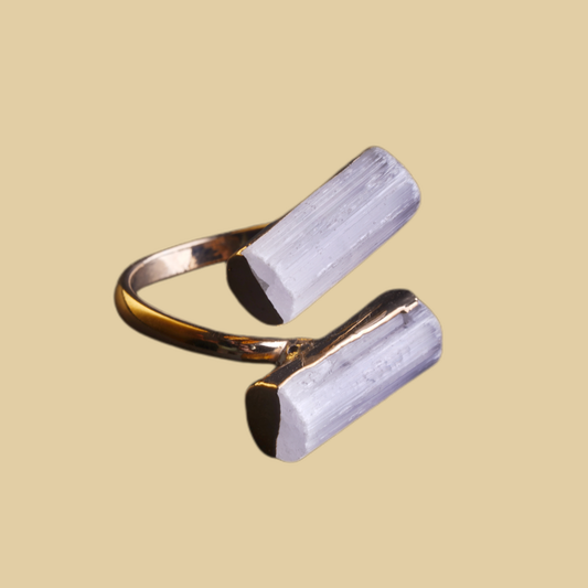Golden White Selenite Dual Ring