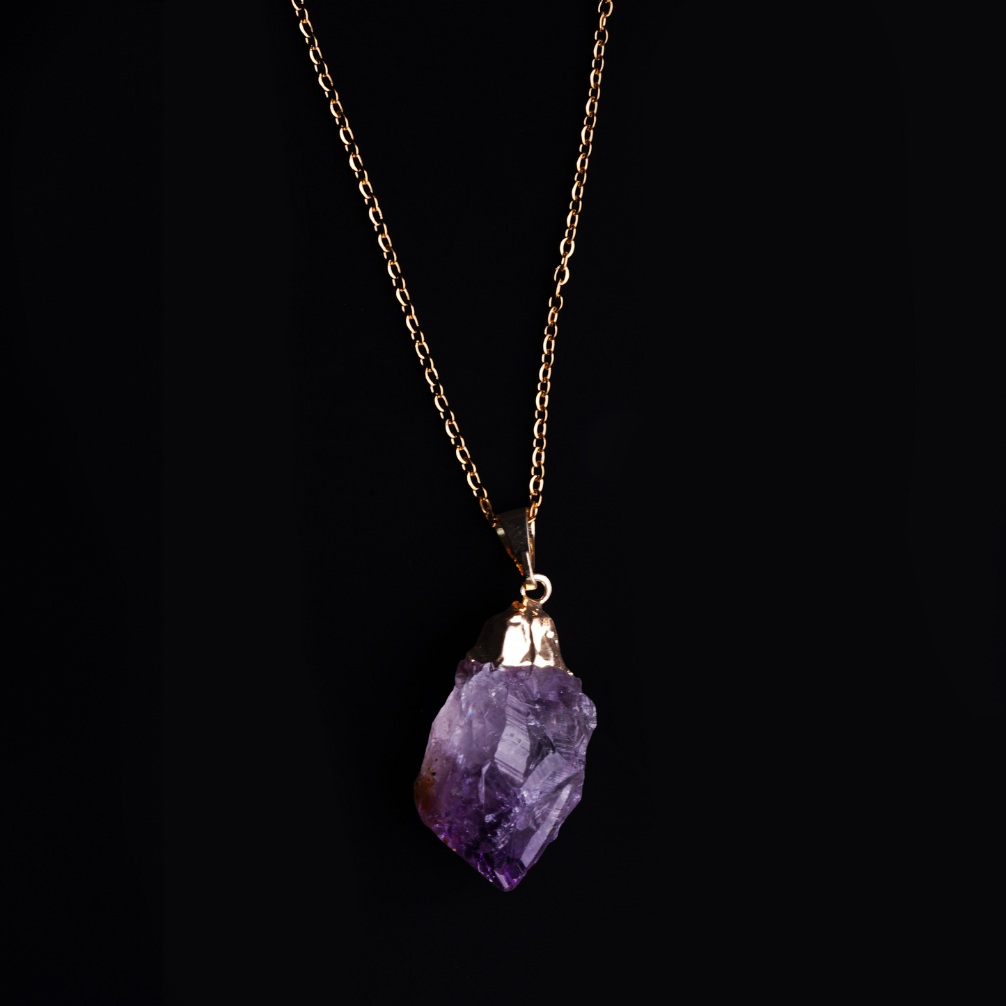 Golden Finished Raw Amethyst Necklace