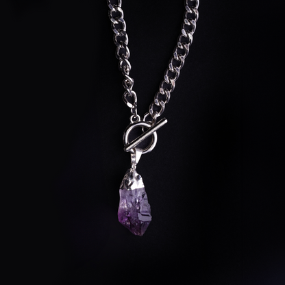 Silver Finished Raw Amethyst Necklace