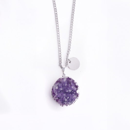 Silver Finished Amethyst Cluster Necklace
