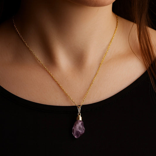 Golden Finished Raw Amethyst Necklace