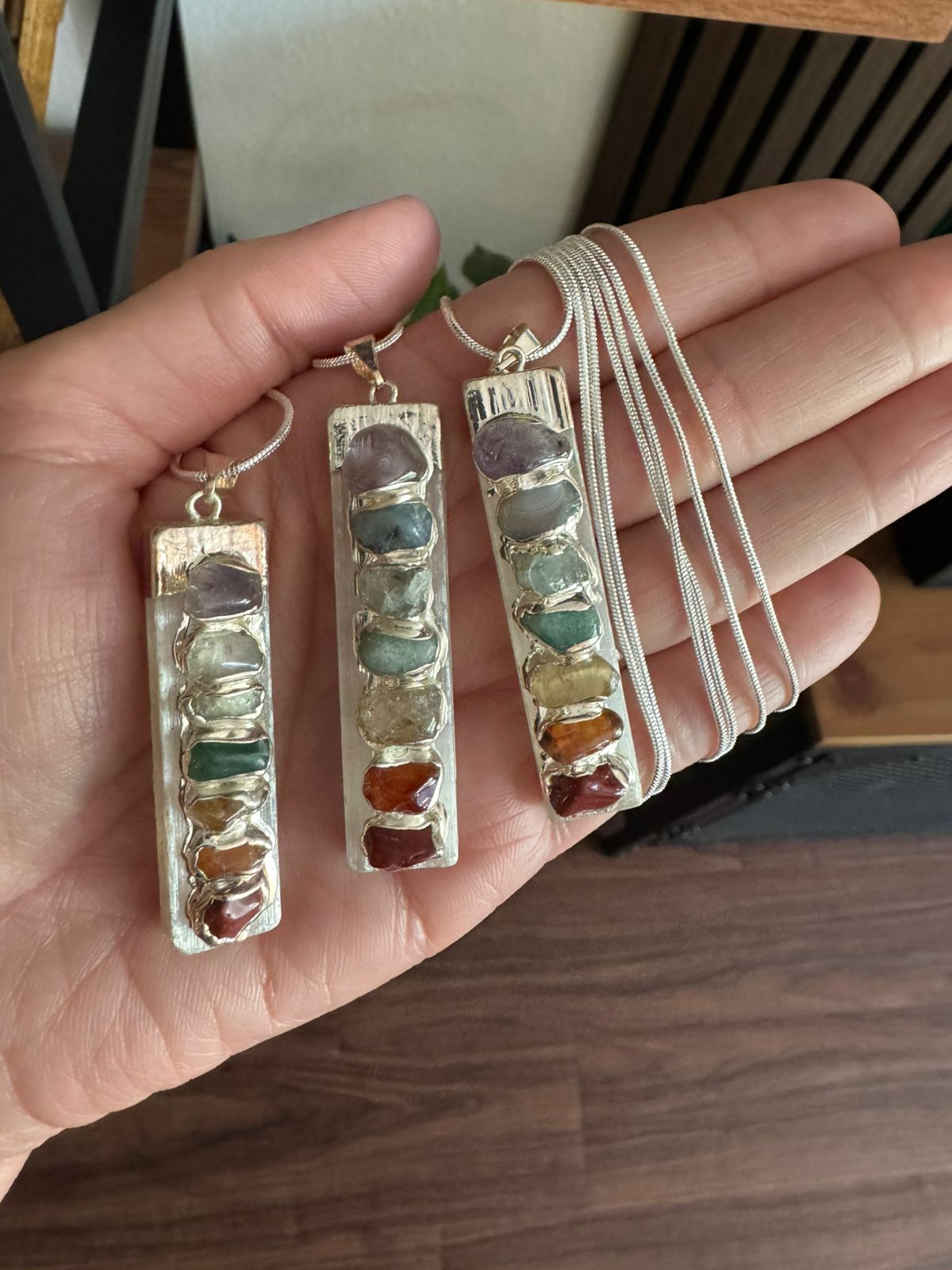 Silver Finished White Selenite and Seven Chakras Necklace