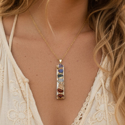 Golden White Selenite & Seven Chakras Necklace