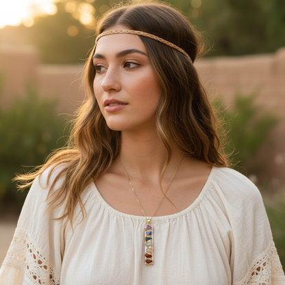 Golden White Selenite & Seven Chakras Necklace