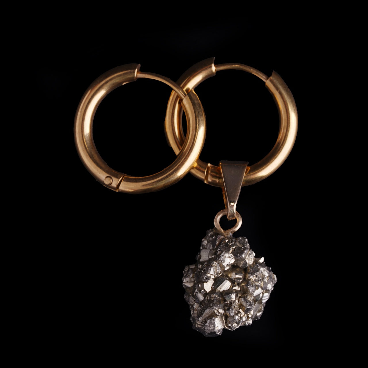 Pyrite Hoop Earrings with Gold Charm product photo