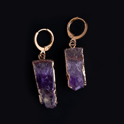 Amethyst Raw Crystal Gold Earrings product photo