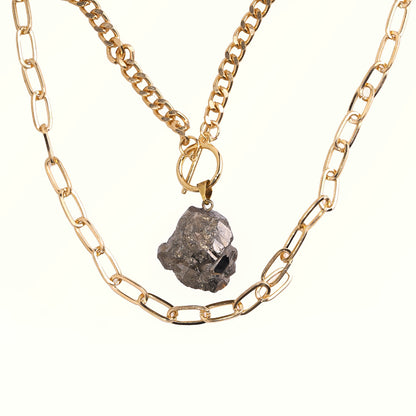 Raw Pyrite Double Chain Necklace product photo