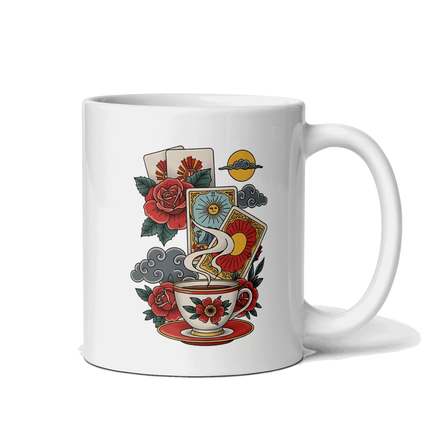 Reading Tarot and Spilling Tea – White Glossy Mug