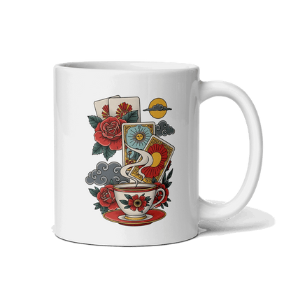 Reading Tarot and Spilling Tea – White Glossy Mug