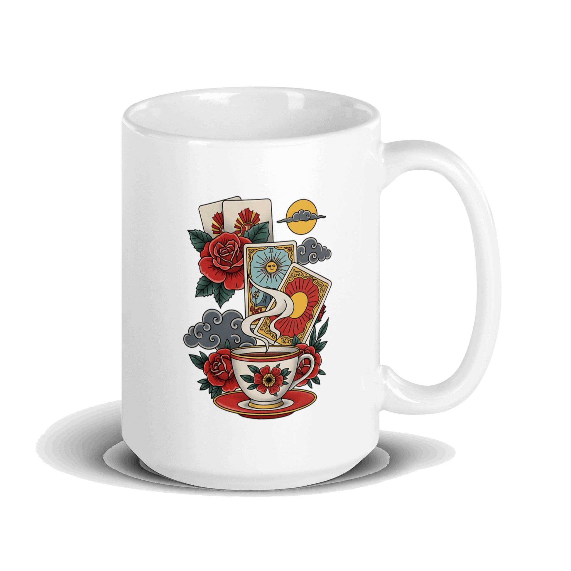 Reading Tarot and Spilling Tea – White Glossy Mug