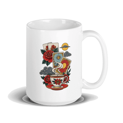 Reading Tarot and Spilling Tea – White Glossy Mug