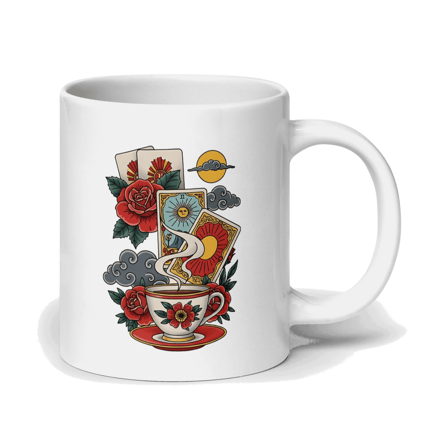 Reading Tarot and Spilling Tea – White Glossy Mug
