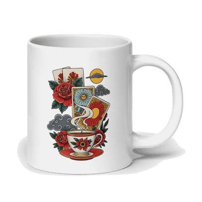 Reading Tarot and Spilling Tea – White Glossy Mug