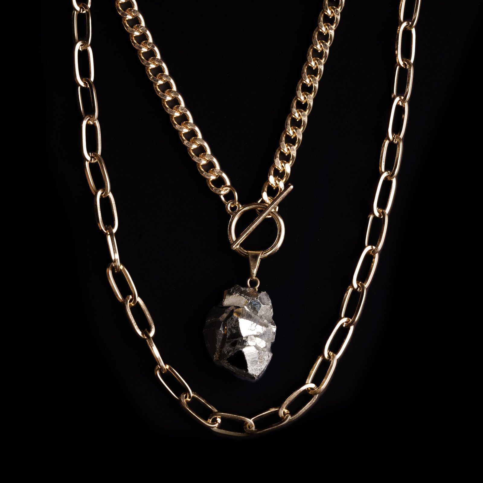Double Chain Pyrite Necklace