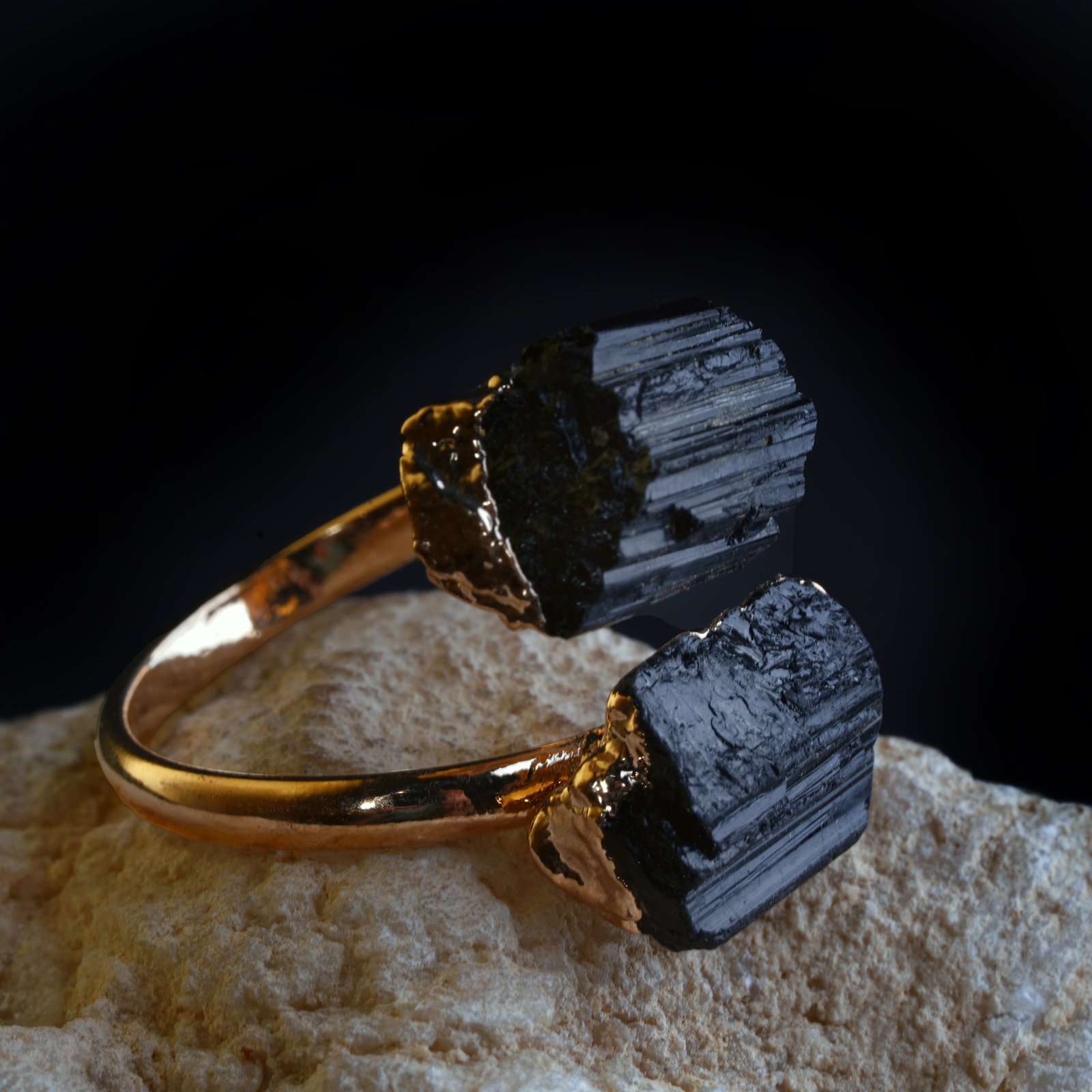 Golden Black Tourmaline Dual Ring